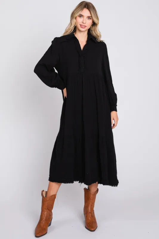 Black Fringe Midi Dress sold by Pinkblush