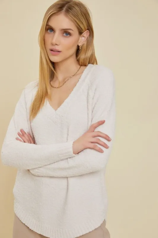 Ivory Fuzzy Soft Knit Sweater sold by Pinkblush