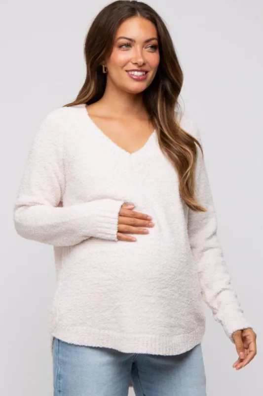 Ivory Fuzzy Soft Knit Maternity Sweater sold by Pinkblush
