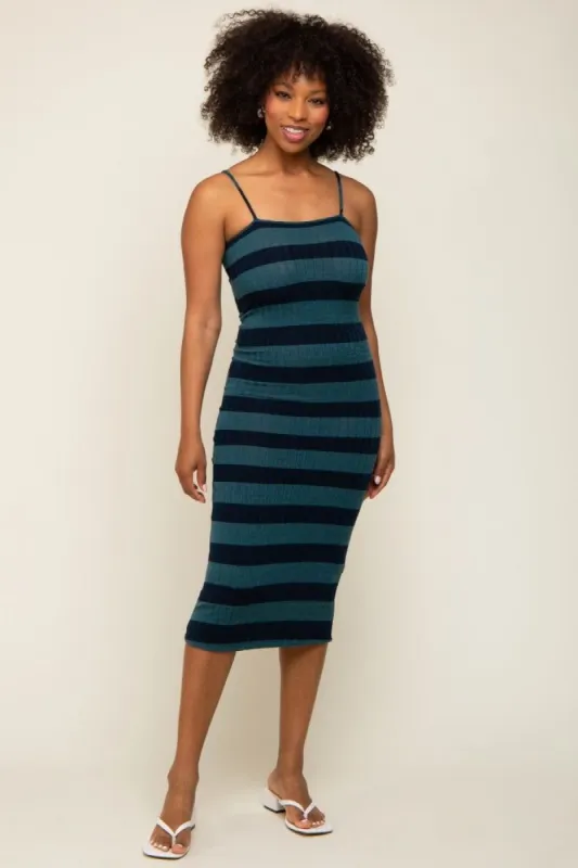 Teal Striped Rib Knit Midi Dress sold by Pinkblush