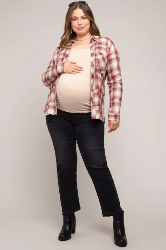 Black Distressed Raw Hem Maternity Plus Size Jeans sold by Pinkblush