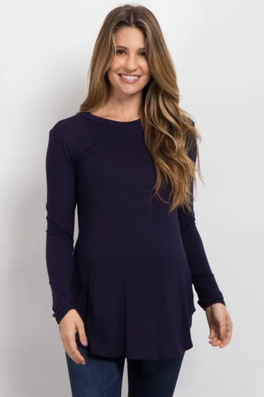 Navy Blue Basic Long Sleeve Maternity Top sold by Pinkblush