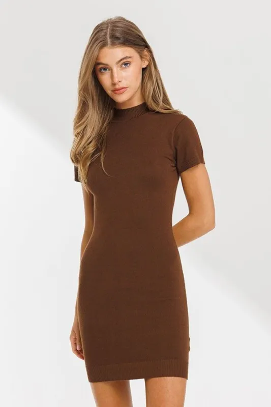 Brown Knit Mock Neck Fitted Dress sold by Pinkblush