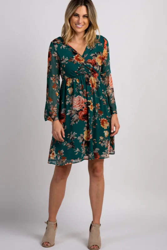 PinkBlush Forest Green Floral Chiffon Wrap Dress sold by Pinkblush