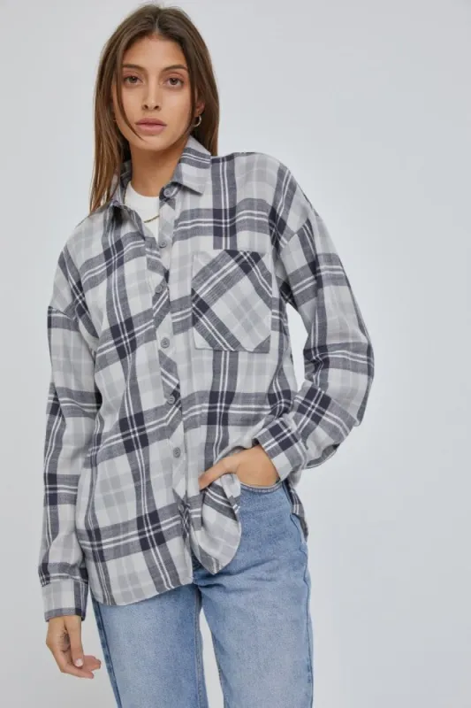 Black Flannel Plaid Button Up Top sold by Pinkblush