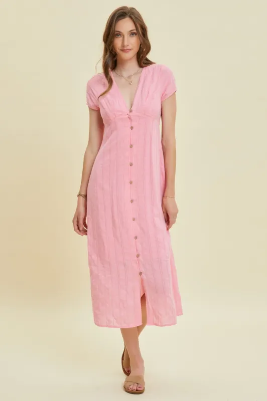 Pink Button-Down Midi Dress With Cap Sleeves sold by Pinkblush