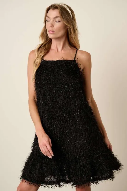Black Feather Tank Mini Dress sold by Pinkblush