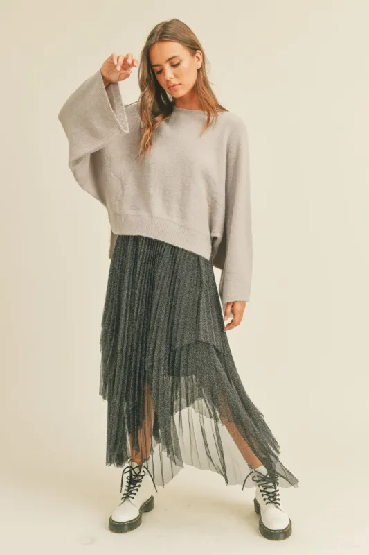 Black Metallic Mesh Pleated Skirt sold by Pinkblush