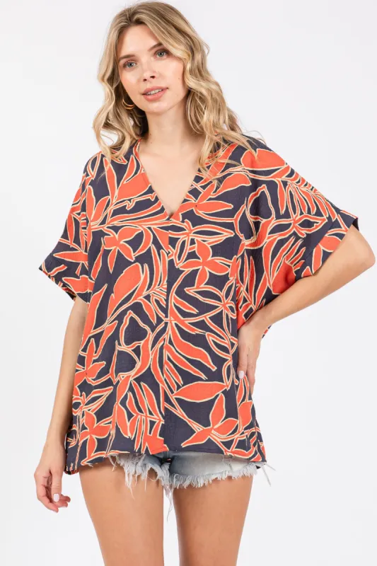Navy Floral Short Sleeve Blouse sold by Pinkblush