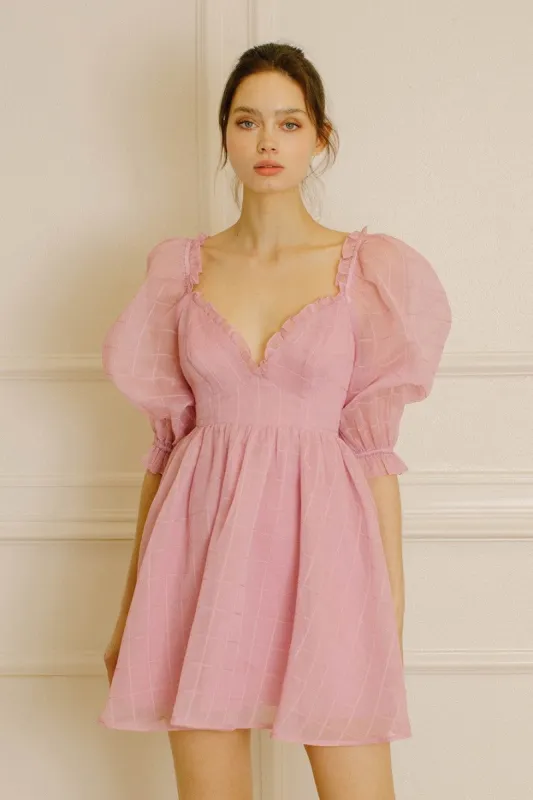 Pink Monochromatic Square Plaid Baby Doll Dress sold by Pinkblush