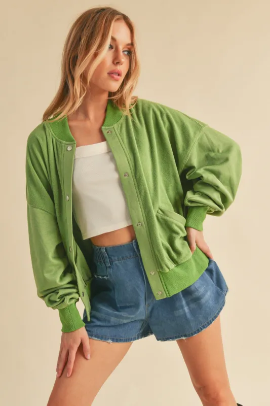 Green Bomber Jacket sold by Pinkblush