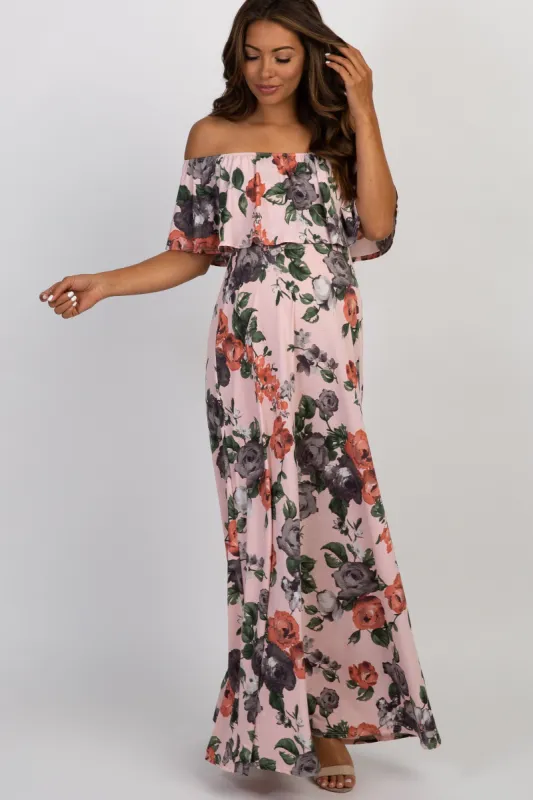 PinkBlush Light Pink Rose Off Shoulder Maternity Maxi Dress sold by Pinkblush