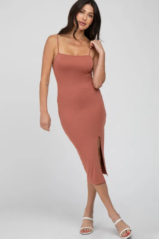 Rust Cutout Side Slit Midi Dress sold by Pinkblush