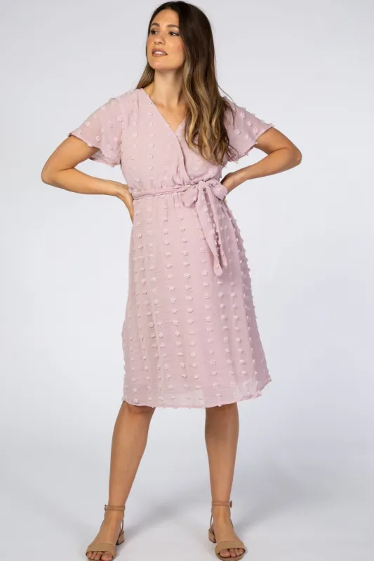 Lavender Swiss Dot Maternity Midi Dress sold by Pinkblush