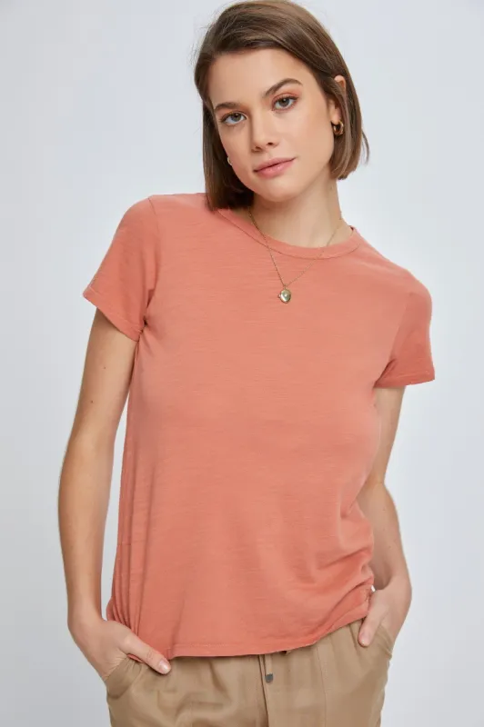 Salmon Slub Knit Cropped T-Shirt sold by Pinkblush