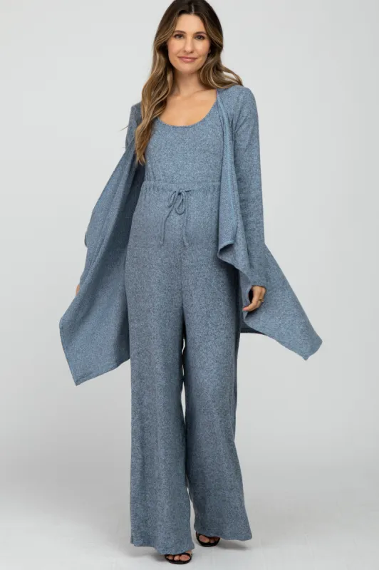 Blue Ribbed 2 Piece Maternity Set sold by Pinkblush