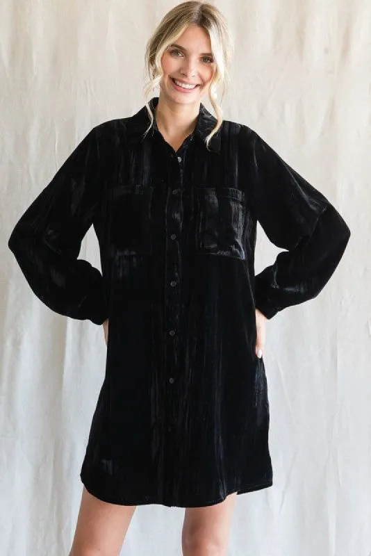 Black Velour Button Up Dress sold by Pinkblush