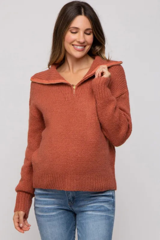 Rust Knit Zipper Maternity Pullover Sweater made by Pinkblush