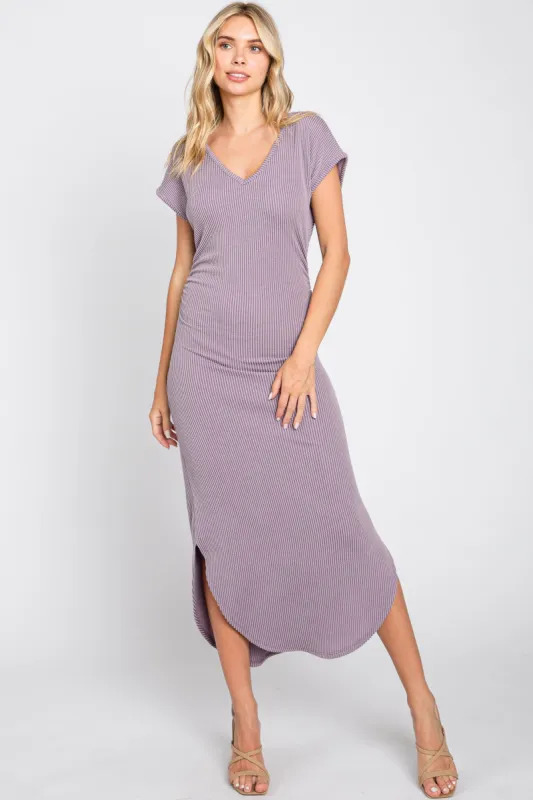 Lavender Ribbed Twist Back Curved Hem Maxi Dress sold by Pinkblush