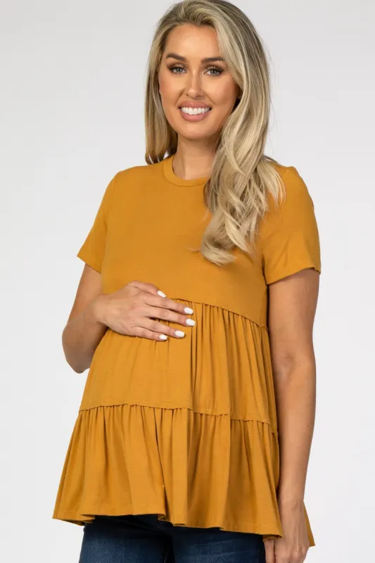 Mustard Tiered Maternity Top sold by Pinkblush