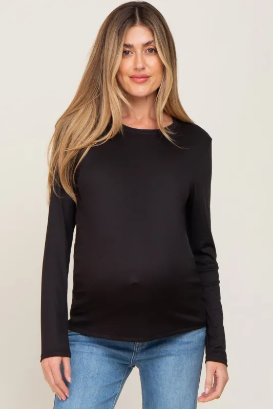 Black Ribbed Basic Long Sleeve Maternity Top sold by Pinkblush