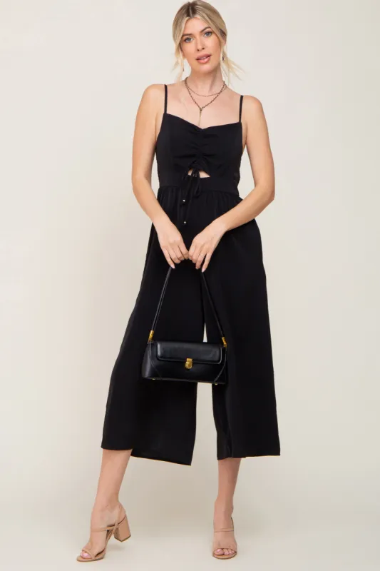 Black Sleeveless Ruched Drawstring Jumpsuit sold by Pinkblush