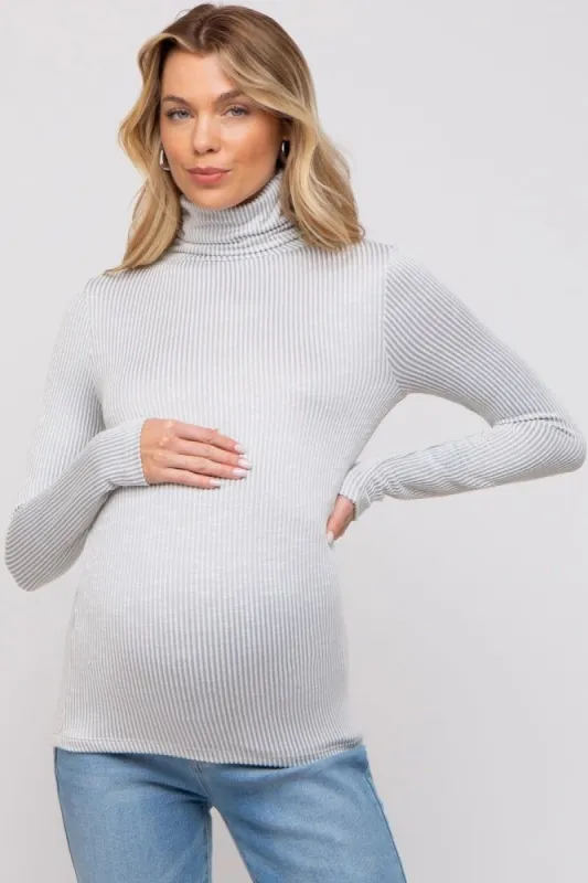 Grey Ribbed Maternity Turtleneck Top sold by Pinkblush