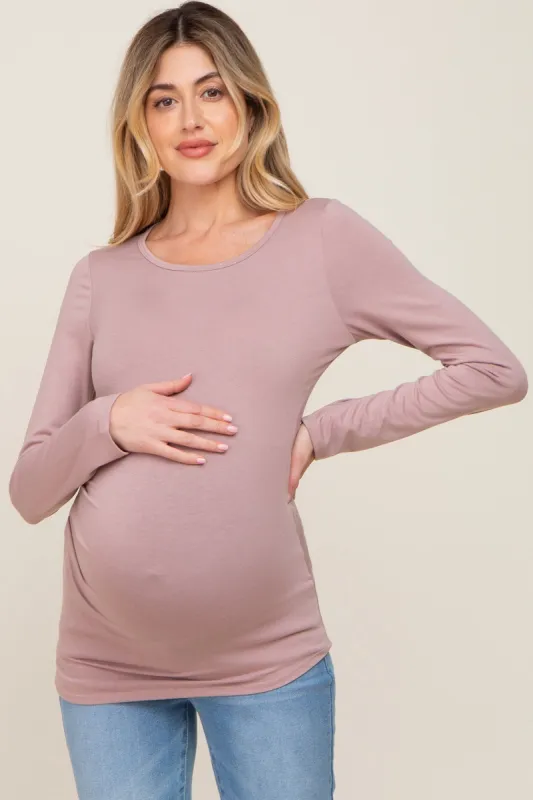 Mauve Ruched Side Long Sleeve Maternity Top sold by Pinkblush