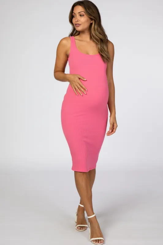 Pink Ribbed Square Neck Maternity Dress sold by Pinkblush