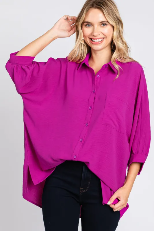 Magenta Button Down 3/4 Sleeve Top sold by Pinkblush