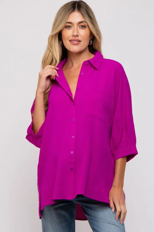 Magenta Button Down 3/4 Sleeve Maternity Top sold by Pinkblush