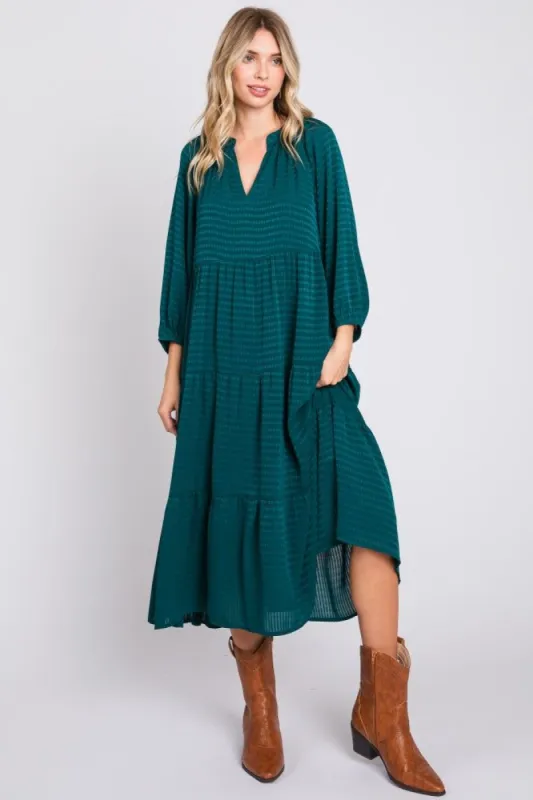 Forest Green Textured Tiered Midi Dress sold by Pinkblush