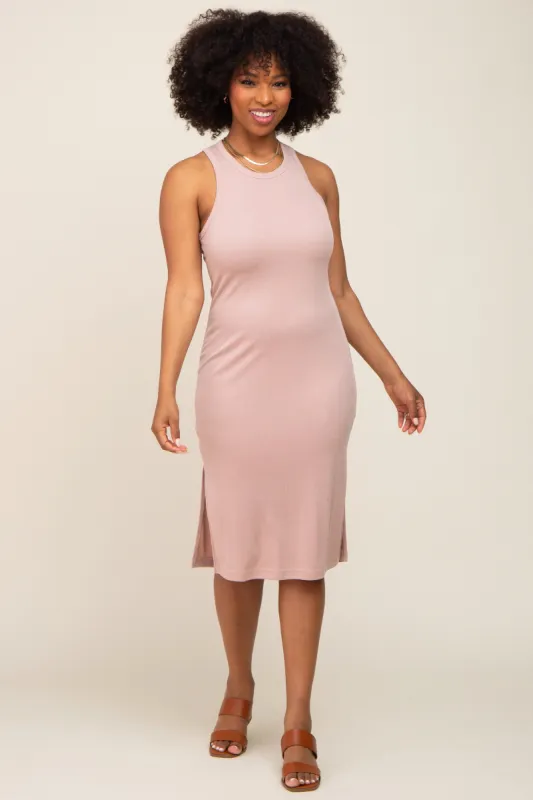 Mauve Ribbed Side Slit Midi Dress sold by Pinkblush