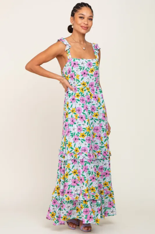 Light Blue Floral Ruffle Tier Maxi Dress sold by Pinkblush