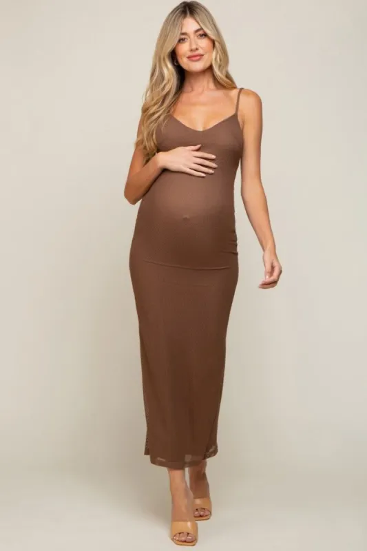 Mocha Mesh Knit Sleeveless Maternity Maxi Dress sold by Pinkblush