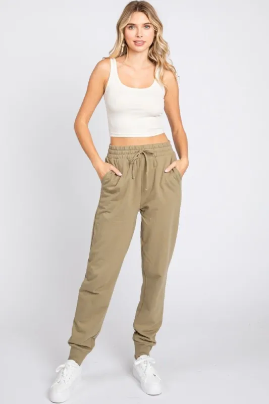 Light Olive Basic Drawstring Sweatpants sold by Pinkblush
