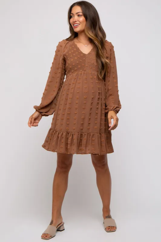 Mocha Textured Dot Smocked Maternity Dress sold by Pinkblush