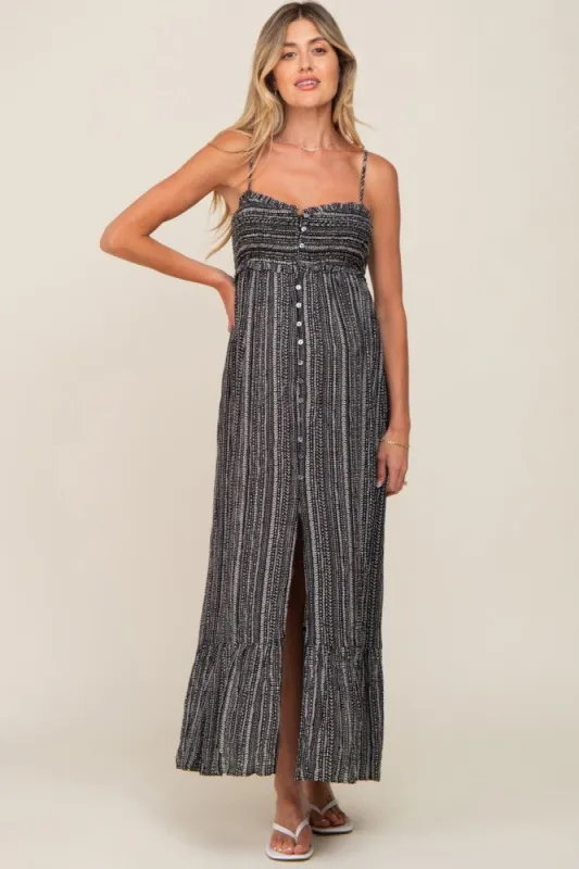 Black Printed Sleeveless Button Down Maternity Dress sold by Pinkblush