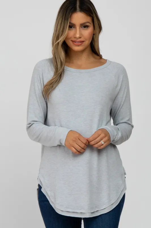 Heather Grey Hi-Low Rounded Raw Edge Hem Top sold by Pinkblush