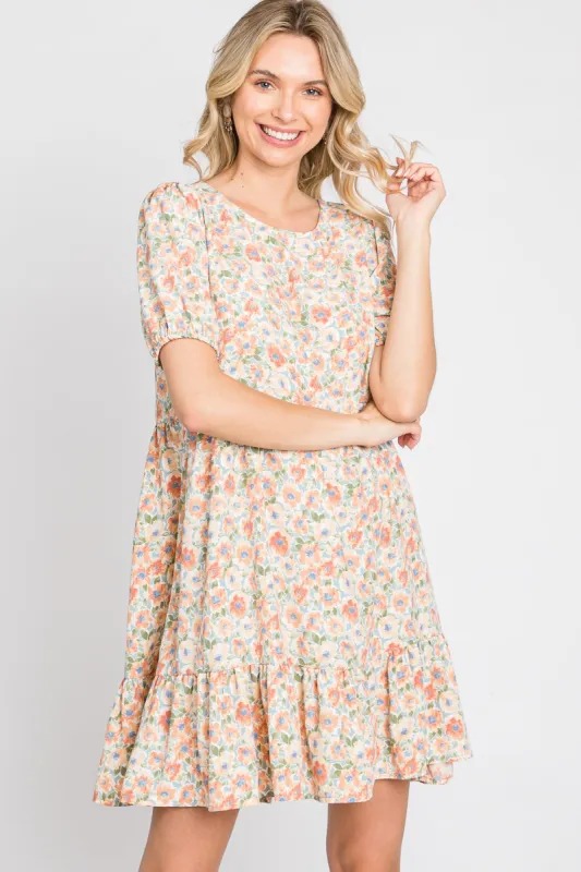 Sage Floral Short Sleeve Ruffle Hem Dress sold by Pinkblush