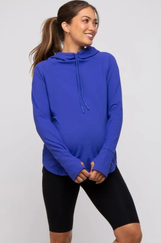 Royal Blue Hooded Long Sleeve Maternity Active Top sold by Pinkblush