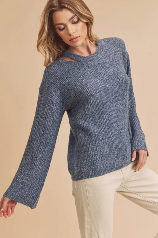Blue Cutout Sweater sold by Pinkblush