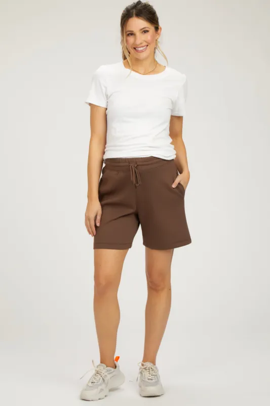 Brown Drawstring Maternity Shorts sold by Pinkblush