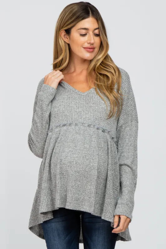 Heather Grey Waffle Knit Hooded Maternity Peplum Top sold by Pinkblush
