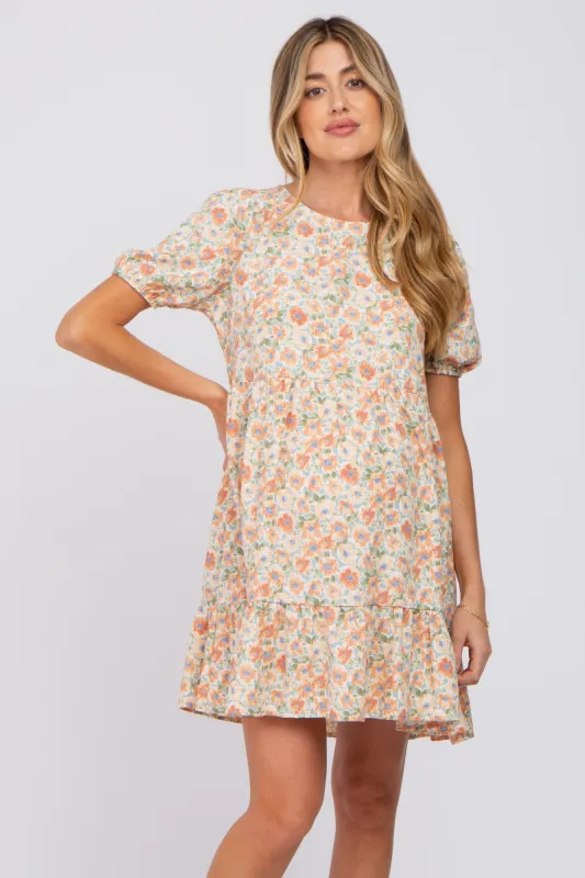 Sage Floral Short Sleeve Ruffle Hem Maternity Dress sold by Pinkblush