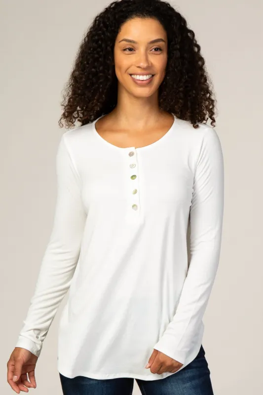 Ivory Button Accent Long Sleeve Top sold by Pinkblush