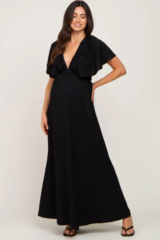 Black Deep V-Neck Maternity Maxi Dress sold by Pinkblush