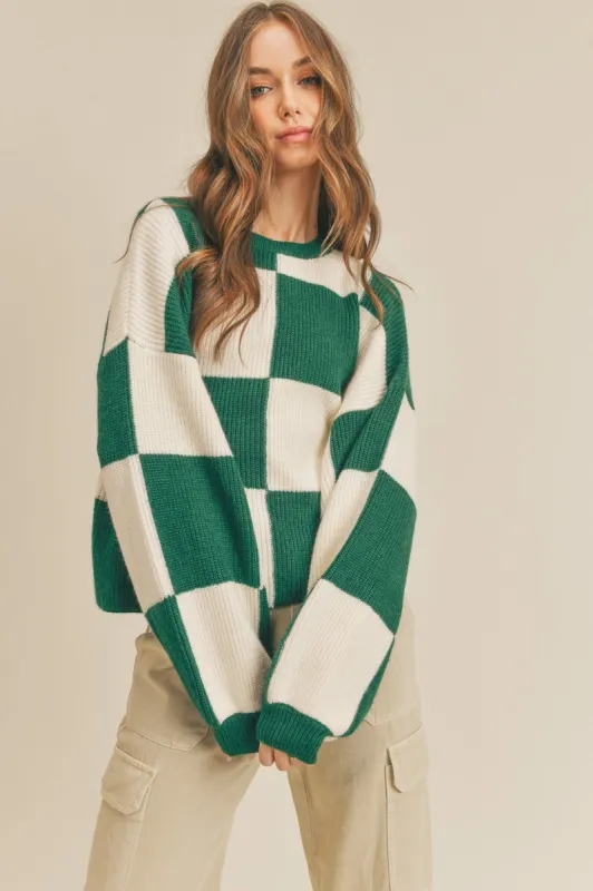 Hunter Green Checker Oversized Checkerboard Pullover sold by Pinkblush