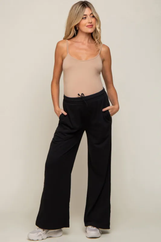 Black Drawstring Wide Leg Maternity Lounge Pants sold by Pinkblush