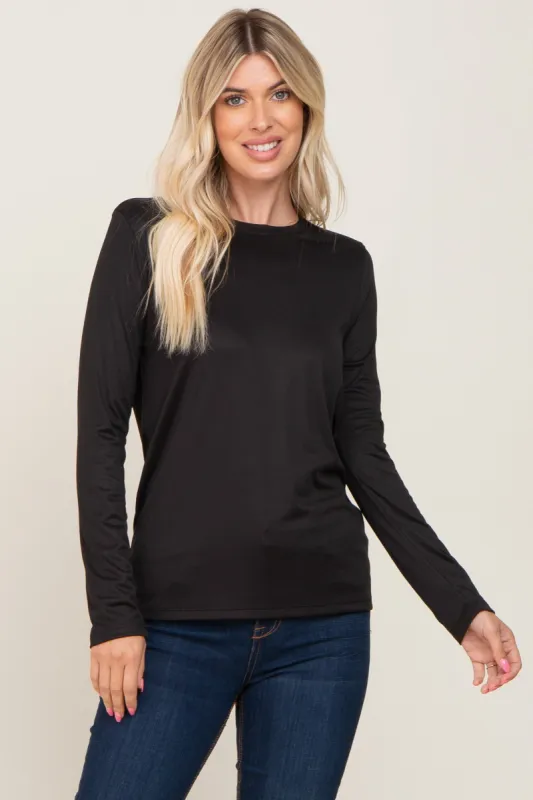 Black Ribbed Basic Long Sleeve Top sold by Pinkblush